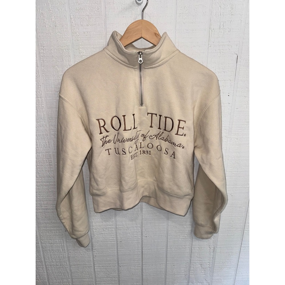 Zoozatz Alabama Roll Tide Sweatshirt Women Sand Cropped 1/4 Zip Small NEW